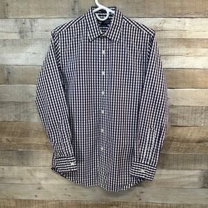 J Crew Haberdashery Mens Small 14 14 1/2 Purple White Gingham Button Up Shirt